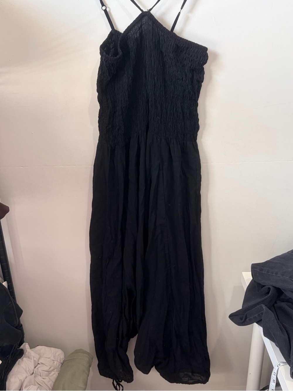 Mr Buho Black 100% Cotton Smocked Boho Harem Romper Jumpsuit One Size